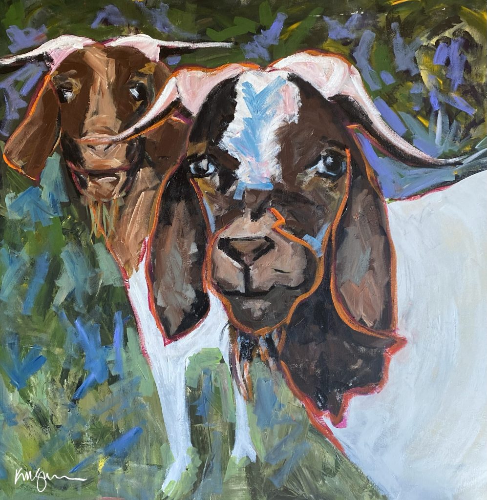 a painting of two goats