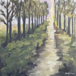 a painting of a path with trees